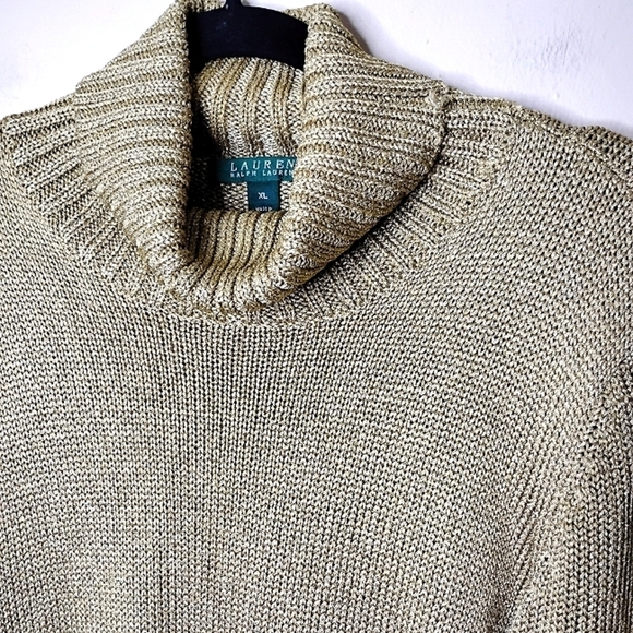 Lauren Ralph Lauren Gold Metallic Turtleneck Sweater Size XL | Preppy Holiday - Picture 3 of 8